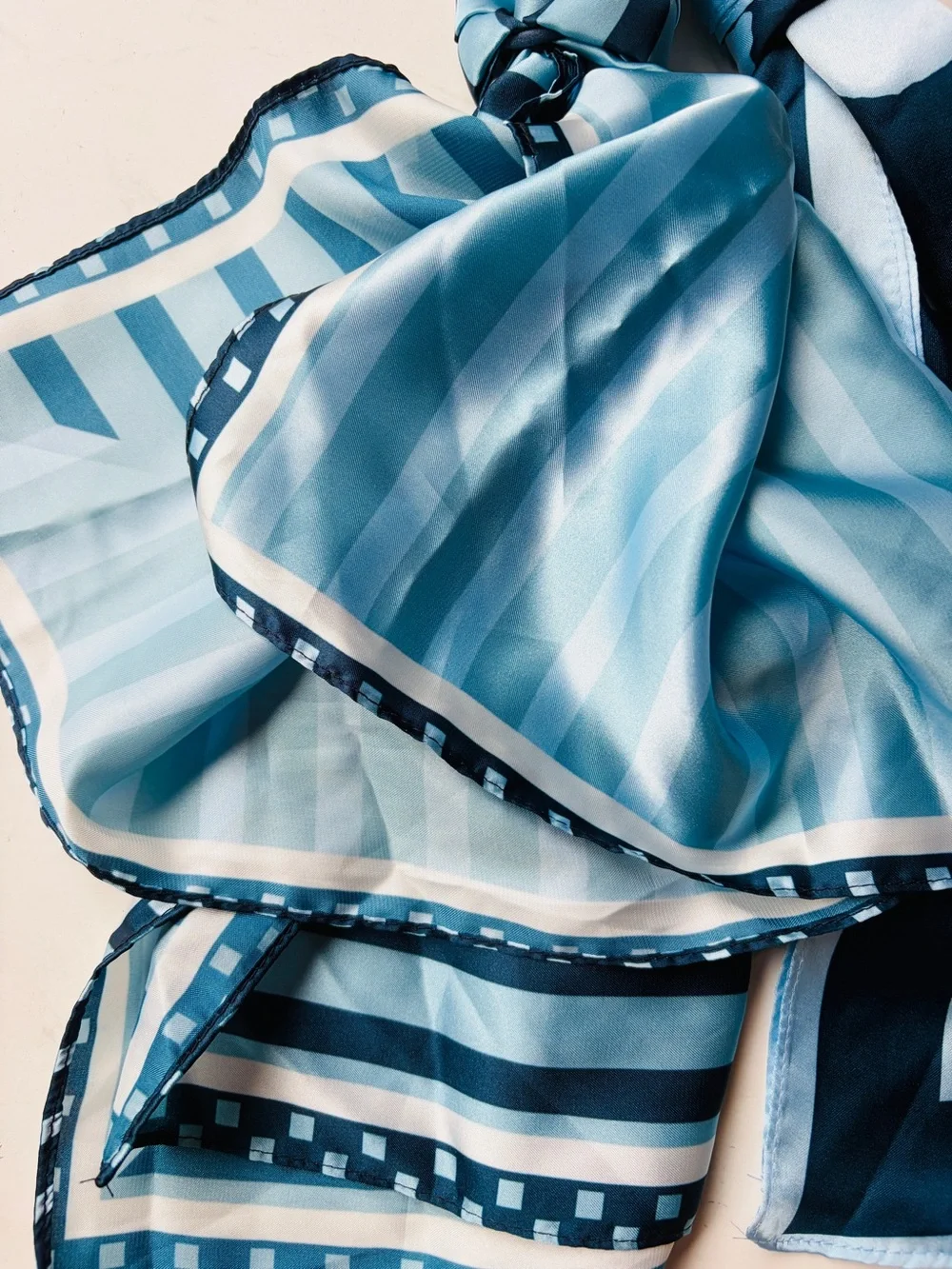 NWT Anthropologie Two Tone Printed Hair Scarf, Set of 2, Blue, Floral & Striped
